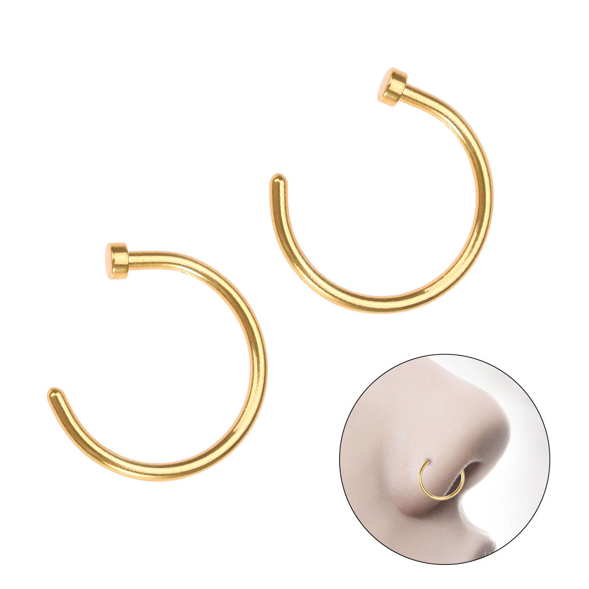 Body Jewelry For Sensitive Skin - 2Pcs Polished Surgical Titanium Steel Nose