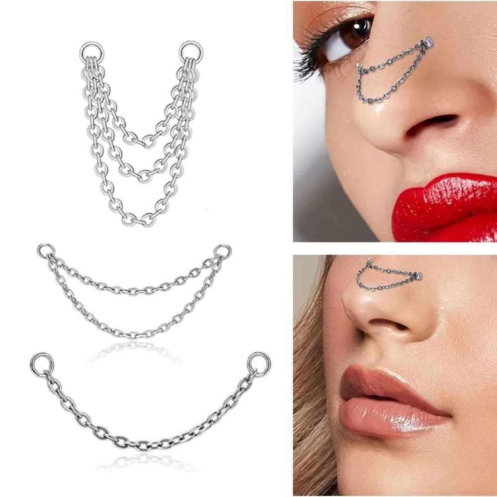 Body Jewelry And Piercing - Titanium Nose Chain Three Layer Chain