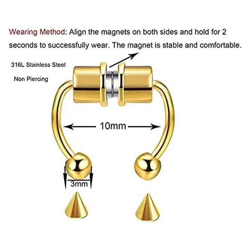 1/2/3Pcs Fake Magnetic Nose Ri - Body Jewelry And Piercing avis et prix