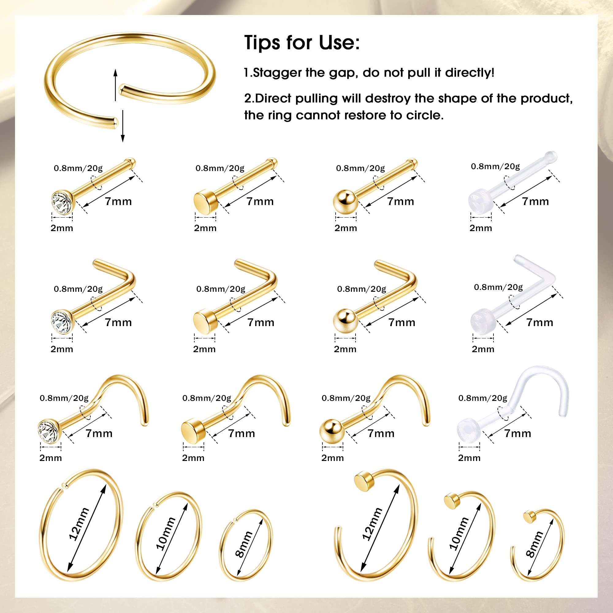 1PCS/18PCS Hypoallergenic Nose - Body Jewelry For Sensitive Skin avis et prix