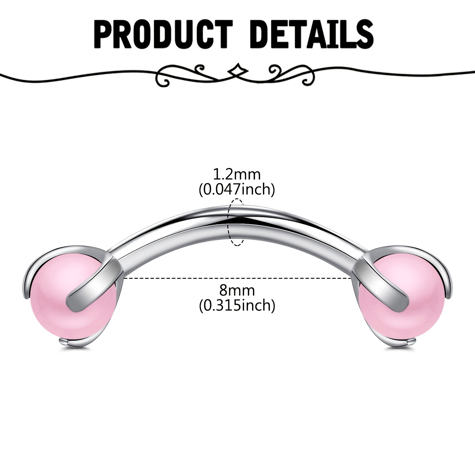 Curved Barbell with Faux Pearl - Body Jewelry Measurements avis et prix